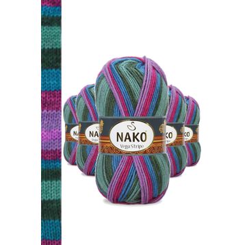 Nako No: 82408 Vega Stripe Premium Akrilik 5 Adet El Örgü İpi Yünü