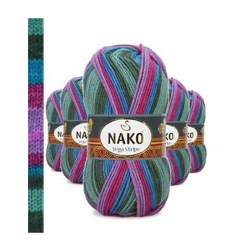 Nako No: 82408 Vega Stripe Premium Akrilik 5 Adet El Örgü İpi Yünü