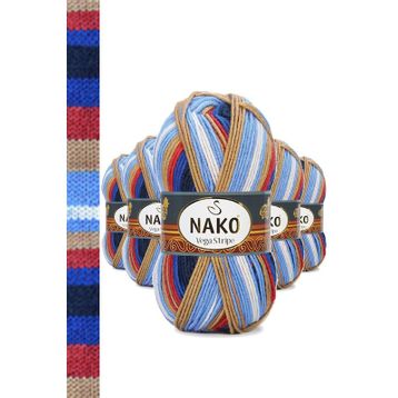 Nako No: 82411 5 Adet Vega Stripe Premium Akrilik El Örgü İpi Yünü