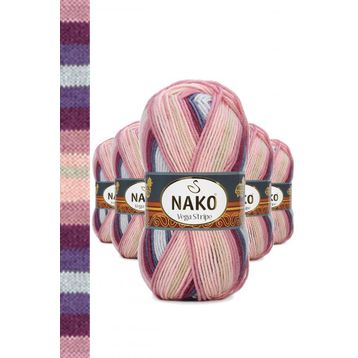 Nako No: 82415 Vega Stripe Premium Akrilik 5 Adet El Örgü İpi Yünü