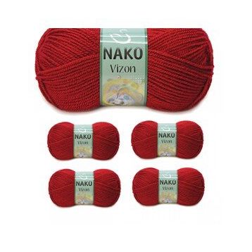 Nako Renk No:1175 Koyu Kırmızı 5 Adet Vizon Premium Akrilik El Örgü İpi Yünü