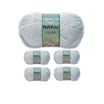 Nako Renk No:195 Açık Gri Melanj 5 Adet Vizon Premium Akrilik El Örgü İpi Yünü