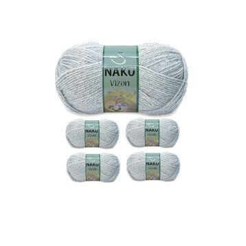 Nako Renk No:195 Açık Gri Melanj 5 Adet Vizon Premium Akrilik El Örgü İpi Yünü