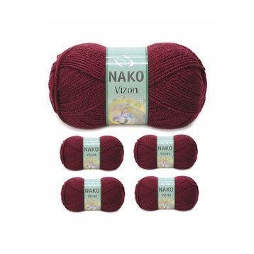 Nako Renk No:999 Bordo 5 Adet Vizon Premium Akrilik El Örgü İpi Yünü