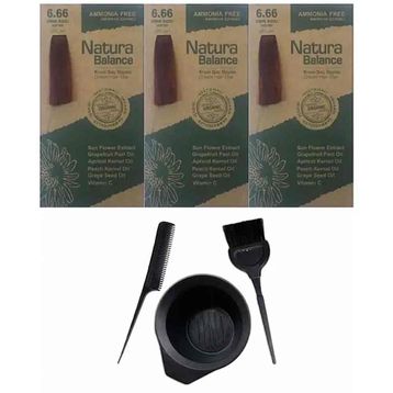 Natura Balance 6.66 Vişne Kızılı 3 Adet Saç Boyası + Saç Boyama Seti