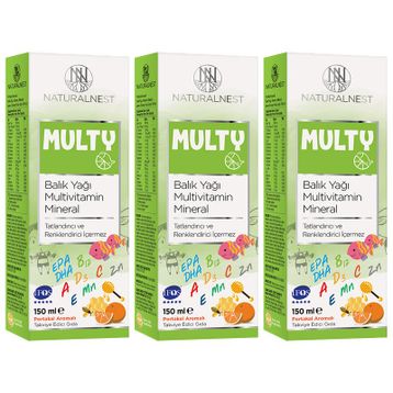 NaturalNest Multy Balık Yağı Multivitamin Mineral 3x150 ml Şurup