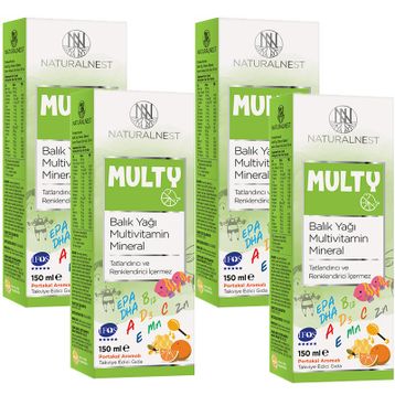 NaturalNest Multy Balık Yağı Multivitamin Mineral 4x150 ml Şurup