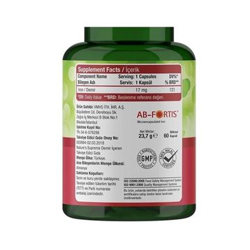 Nature's Supreme Iron Demir 17 mg 60 Kapsül