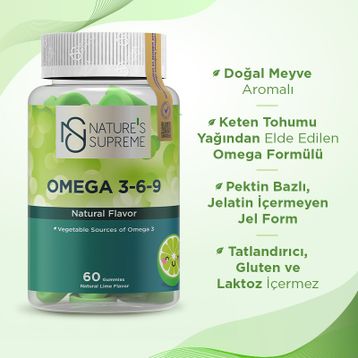 Nature's Supreme Omega 3-6-9 Yeşil Limon Aromalı 60 Çiğnenebilir Tablet