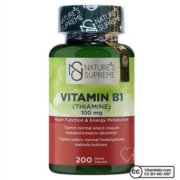 Nature's Supreme Vitamin B1 100 mg İçeren 200 Kapsül