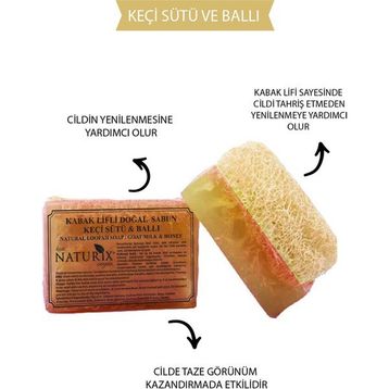 Naturix Peeling Etkili Akne Kurutucu Natural Goat Milk Soap 130 gr Doğal Kabak Lifli Keçi Sütü & Ballı Sabun