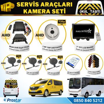 Navistar 4 Kameralı 7 Monitör 4 Kameralı 320 GB Hard Disk Dahil Okul Servis Kamera Seti