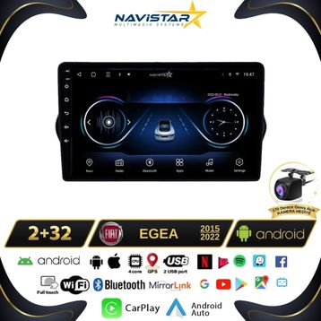 Navistar Fiat Egea 2+32 GB Kablosuz Carplay 2015-2022 Android 13 Navigasyon Multimedya Sistemi