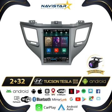 Navistar Hyundai Tucson Tesla 2016-2018 Model 2 GB + 32 GB Kablosuz Carplay Navigasyon Multimedya Sistemi