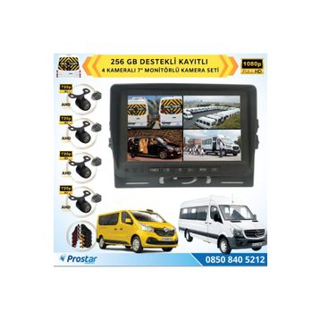 Navistar Kayıtlı AHD Okul Servisler İçin 4 Kameralı 7 inç Monitörlü 720P Araç Kamera Seti