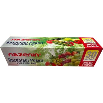 Nazenin 24x38 cm 30'lu Düz Kilitsiz Şeffaf Orta Boy Buzdolabı Poşeti