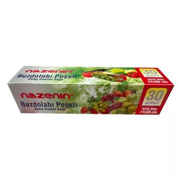 Nazenin 24x38 cm 30'lu Düz Kilitsiz Şeffaf Orta Boy Buzdolabı Poşeti