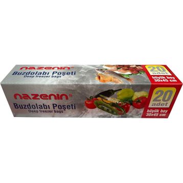 Nazenin 30x45 cm 20'li Düz Kilitsiz Şeffaf Büyük Boy Buzdolabı Poşeti