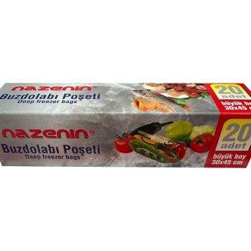 Nazenin 30x45 cm 20'li Düz Kilitsiz Şeffaf Büyük Boy Buzdolabı Poşeti
