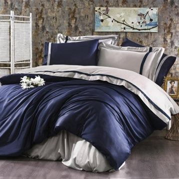 Nazik Elite 160x260 cm Tek Kişilik Lacivert Gri Nevresim Takımı