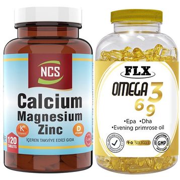 Ncs Calcium Magnesium Zinc Vitamin K D 120 Tablet + Flx Omega 3-6-9 90 Kapsül Balık Yağı