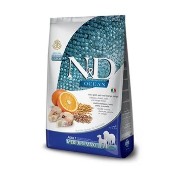 N&D 12 kg Ocean Medium Maxi Adult Köpek 12kg Az Tahıllı Morina Balığı Buğday Yulaf Portakallı Köpek Maması