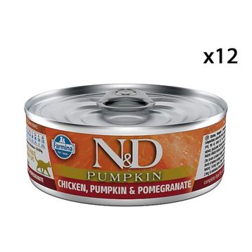 N&D Balkabaklı Tavuklu Ve Narlı Tahılsız 12x70 gr Konserve Yetişkin Kedi Maması