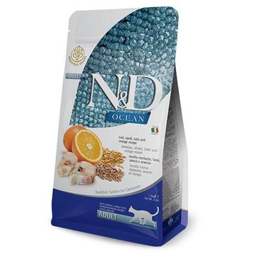 N&D Düşük Tahıl Ocean Morina Balık ve Portakal Yulaf Buğday 1.5 kg Kedi Maması