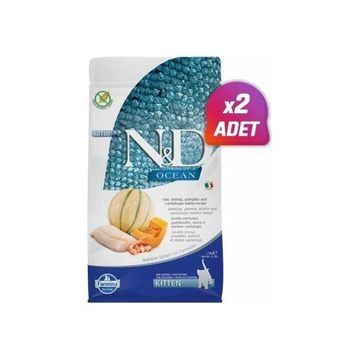 N&D Ocean Morina Balık Karides Balkabağı ve Kavunlu 1,5 kg 2 Adet Yavru Kedi Maması