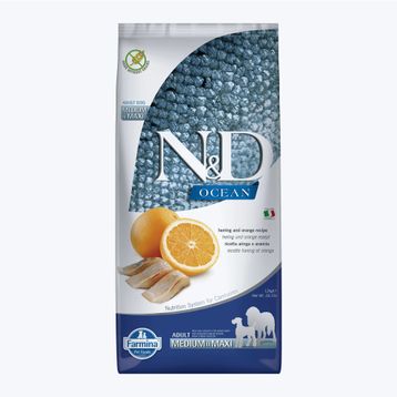 N&D Ocean Ringa Balıklı ve Portakallı 2,5 kg Orta ve Büyük Irk Tahılsız Yetişkin Köpek Maması