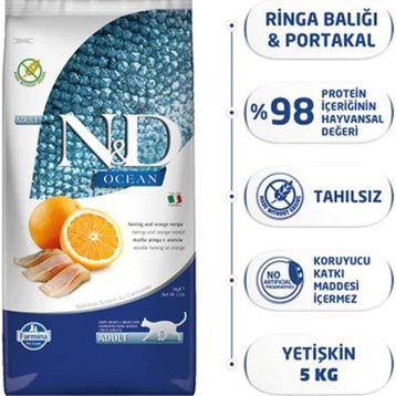 N&D Ocean Tahılsız Morina Balıklı Portakal Yetişkin Kedi Maması 1,5 Kg