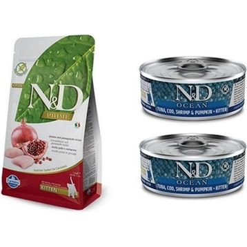 N&D Prime Tavuk + Nar Kitten Cat 1.5 kg + 2'li Ocean Kitten Yaş Mama