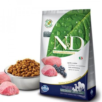 N&D Tahılsız Kuzu Etli ve Yaban Mersinli Orta ve Büyük Irk 2.5 kg Yetişkin Köpek Maması