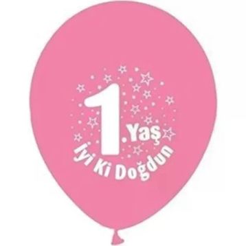 Nedi PM-12159 Party Marty 1 Yaş İyi Ki Doğdun Pembe 16'lı Baskılı Balon