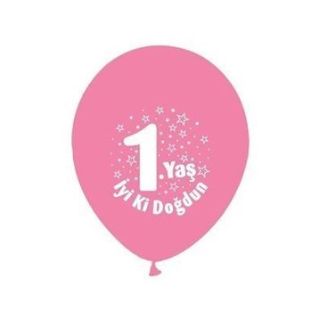 Nedi PM-12159 Party Marty 1 Yaş İyi Ki Doğdun Pembe 16'lı Baskılı Balon