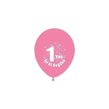 Nedi PM-12159 Party Marty 1 Yaş İyi Ki Doğdun Pembe 16'lı Baskılı Balon