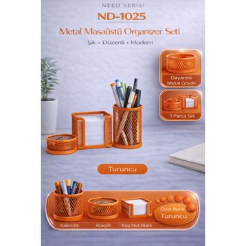 Need ND-1025 Masaüstü Perfore 3'lü Turuncu Kalemlik Seti