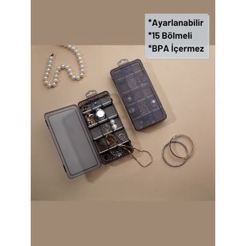 Nefertiya 15 Bölmeli Ayarlanabilir Takı Organizeri İlaç Boncuk Küpe Kolye Yüzük Toka Kutusu
