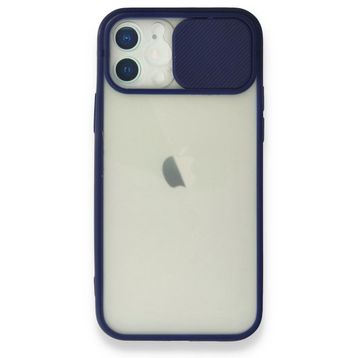 Nefertiya iPhone 12 Palm Buzlu Kamera Sürgülü Lacivert Silikon Kılıf
