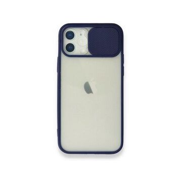 Nefertiya iPhone 12 Palm Buzlu Kamera Sürgülü Lacivert Silikon Kılıf