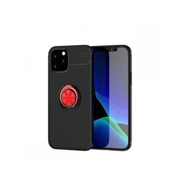 Nefertiya iPhone 12 Range Yüzüklü Siyah-Kırmızı Silikon Kılıf