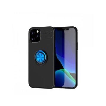 Nefertiya iPhone 12 Range Yüzüklü Siyah-Mavi Silikon Kılıf