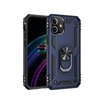 Nefertiya iPhone 12 Sofya Yüzüklü Lacivert Silikon Kapak Kılıf