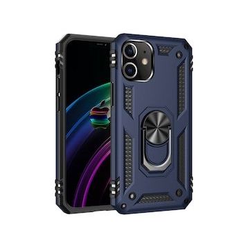 Nefertiya iPhone 12 Sofya Yüzüklü Lacivert Silikon Kapak Kılıf