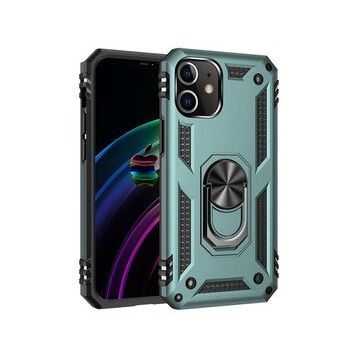 Nefertiya iPhone 12 Sofya Yüzüklü Yeşil Silikon Kapak Kılıf