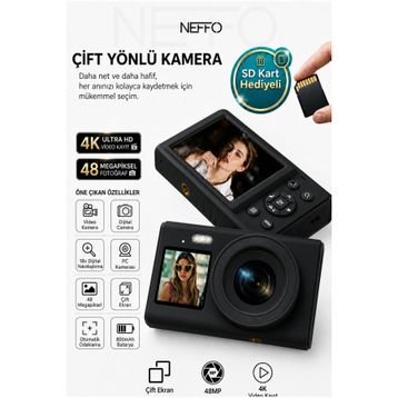 Neffo 48MP Beyaz Retro Ultra HD Fotoğraf Makinesi