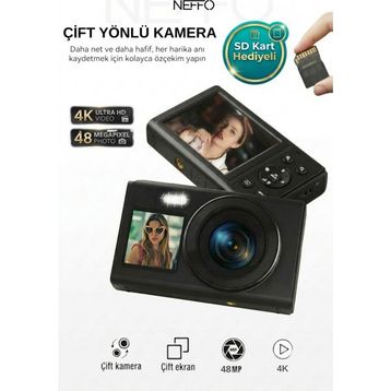 Neffo 48MP Siyah Retro Ultra HD Fotoğraf Makinesi
