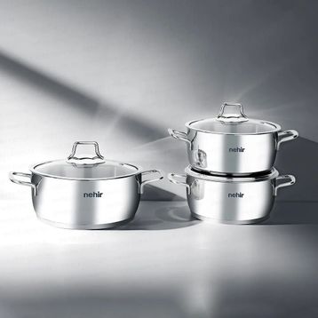 Nehir Silver Klasik 6 Parça Çelik Derin Tencere Seti