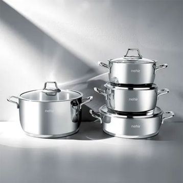 Nehir Silver Klasik 8 Parça Gri Çelik Tencere Seti