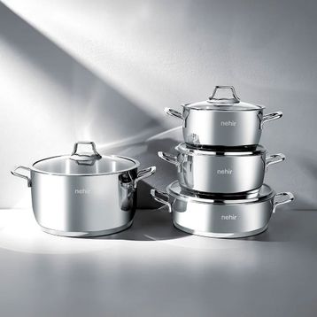 Nehir Silver Lüks 8 Parça Paslanmaz Çelik Tencere Seti